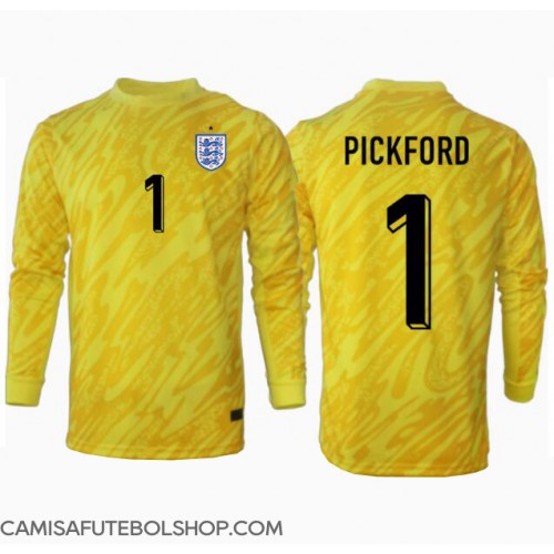 Camisa de time de futebol Inglaterra Jordan Pickford #1 Goleiro Replicas 2º Equipamento Europeu 2024 Manga Comprida